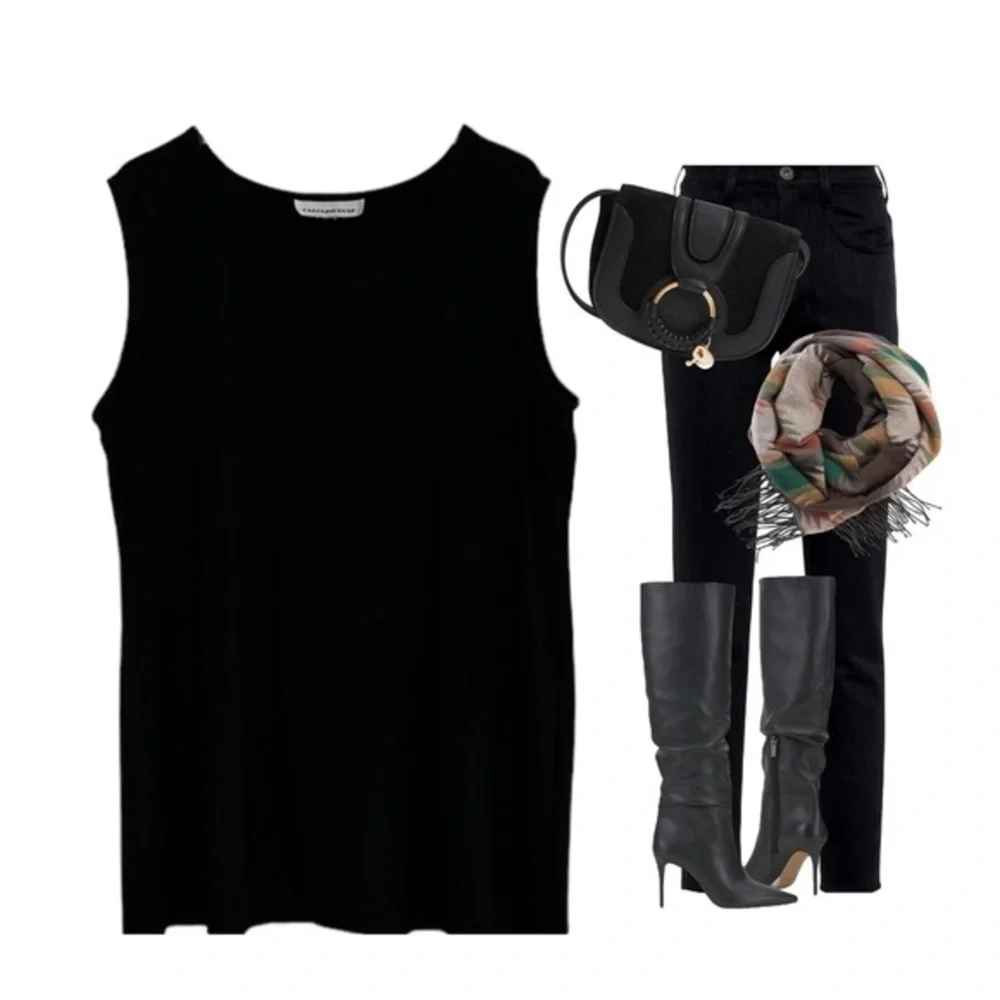 CAROLINE ROSE PLUS SIZE BLACK SHELL TANK TOP SZ 1X - Picture 3 of 5